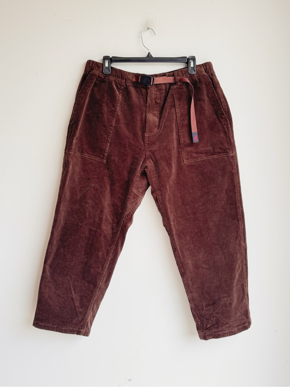 Gramicci Mocha Brown Corduroy Climbing Pants Belted Tapered Utility Pants USA L